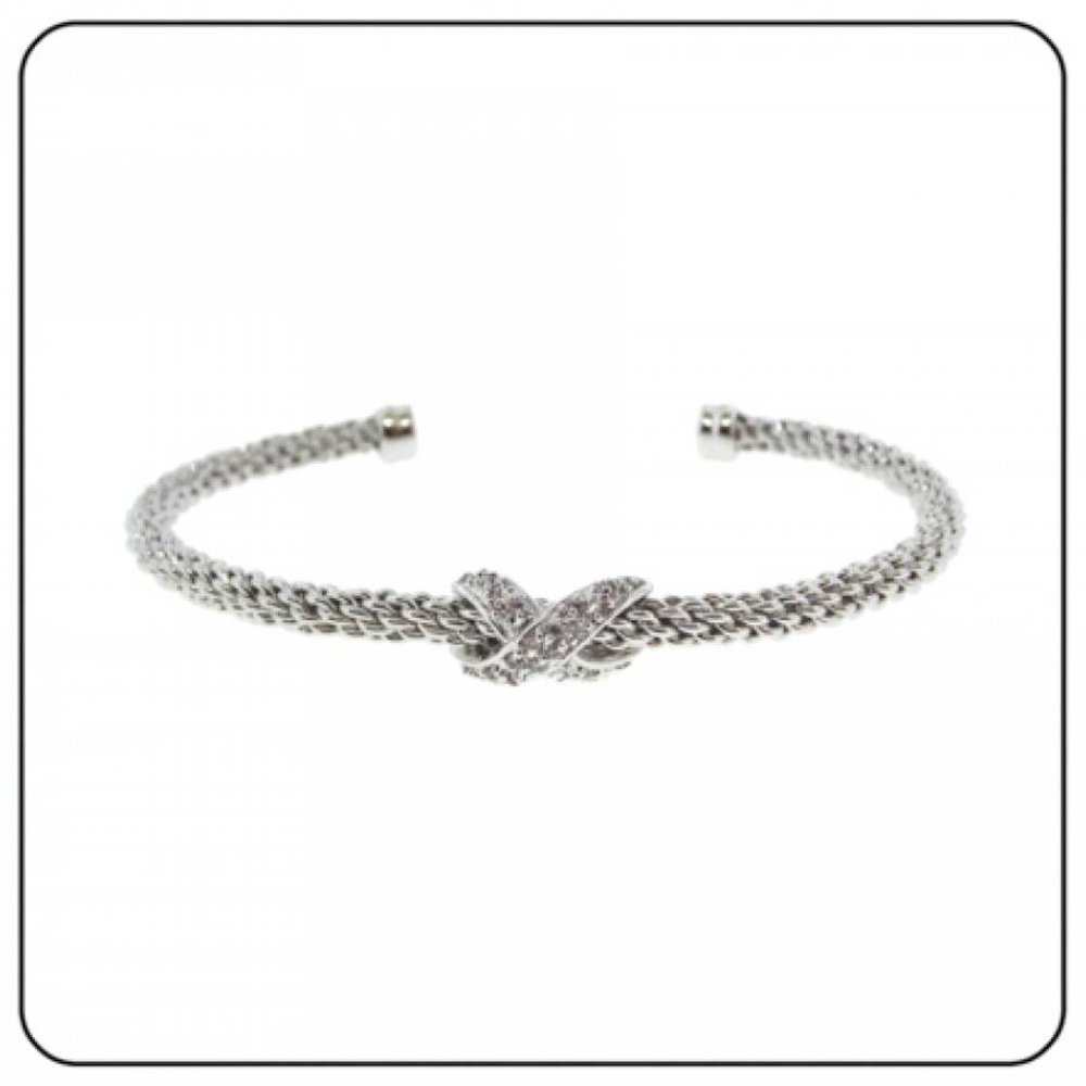 Cubic Zirconia X Bangle Silver Cable plated bracelet fits all silver end NWT